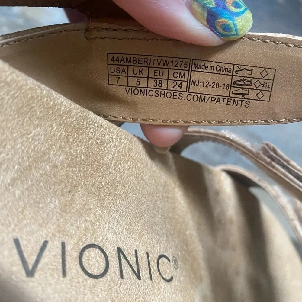 Vionic Women's Tan Cork-Style Triple Strap Sandals - Picture 6 of 7
